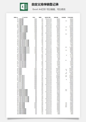 自定义排序销售记录excel模板