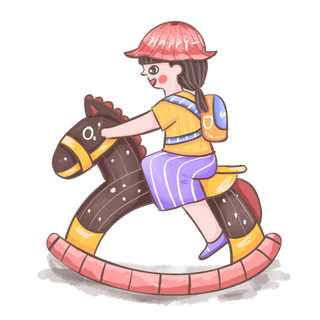 木马玩具剪贴画儿童节幼儿园插画