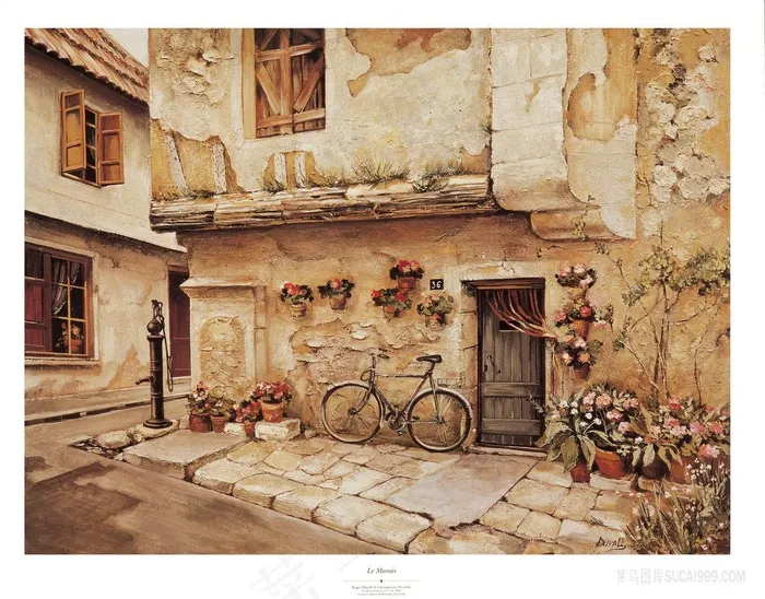 唯美建筑土楼艺术油画