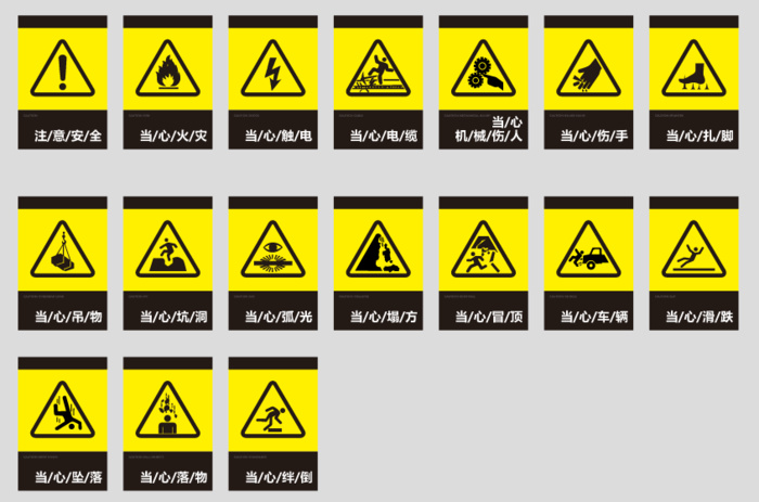 黄色警示类标示标识牌注意安全提示cdr矢量模版下载