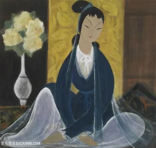 林风眠油画花卉花瓶美女装饰画