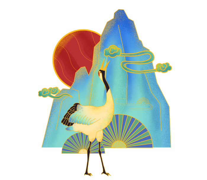 国潮仙鹤插画免扣素材设计素材