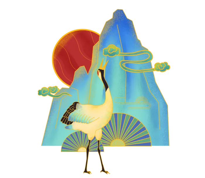 国潮仙鹤插画免扣素材设计素材