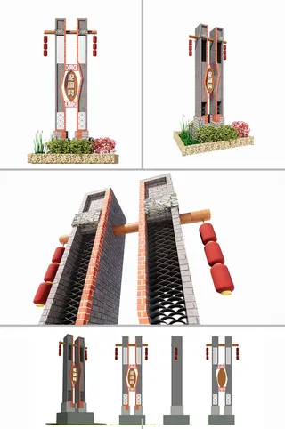 全套村镇农村牌坊中式导视牌