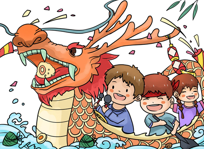 国潮风中国传统节日端午节赛龙舟粽子场景插画海报PSD设计素材