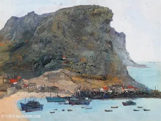 吴冠中手绘水彩山脉风景画