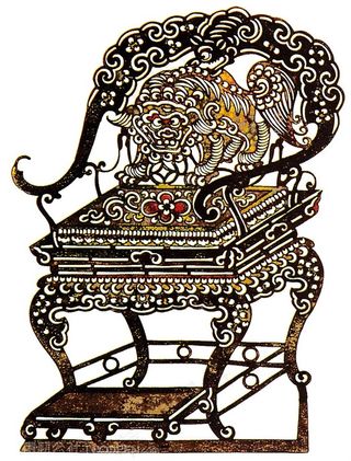 老虎梅花古代椅子皮影戏中国风图片
