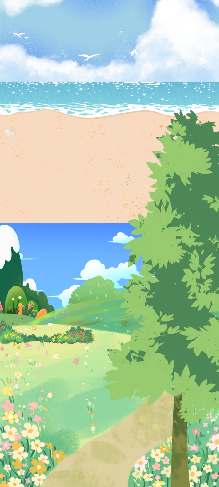 海洋沙滩到小森林背景图