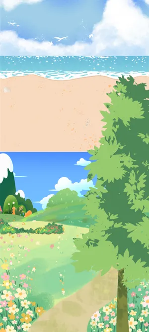 海洋沙滩到小森林背景图