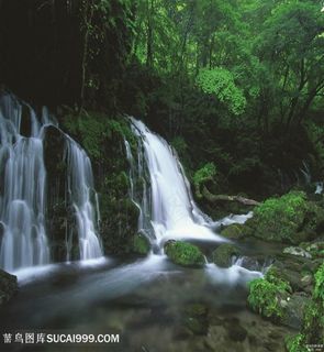 瀑布美景风景画高清背景图片