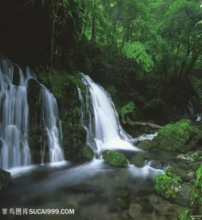 瀑布美景风景画高清背景图片 瀑布美景风景画高清背景图片
