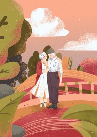 卡通温馨浪漫2月14七夕520情侣拥抱情人节主题插画海报PSD素材