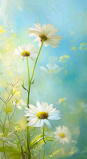 春天清新白色花朵温馨，蓝色朦胧，立春惊蛰春分摄影图