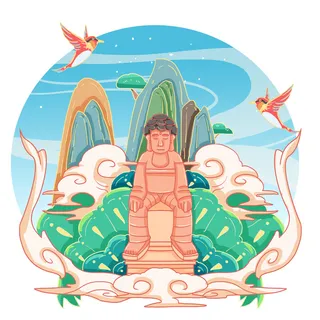 国潮风旅游建筑城市地标景区北京上海插图插画元素素材设计模板