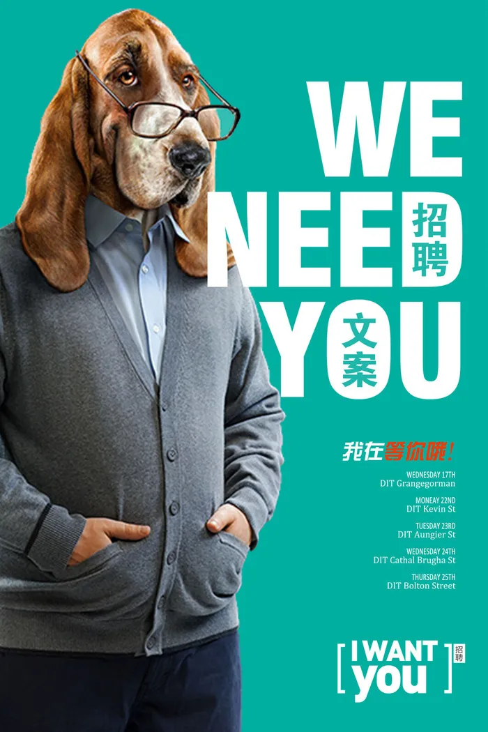 青色招聘海报psd模板psd模版下载