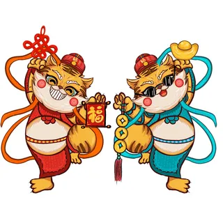 手绘2022虎年新年春节卡通老虎形象IP插画元素PSD设计素材图案