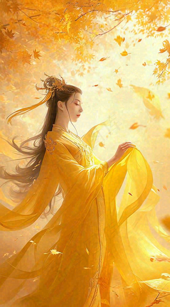 中国风古风美人秋天秋叶温馨(816x1472)