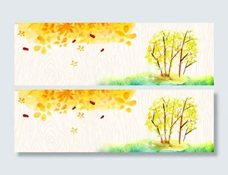 秋天绘画树木横幅广告PSD素材