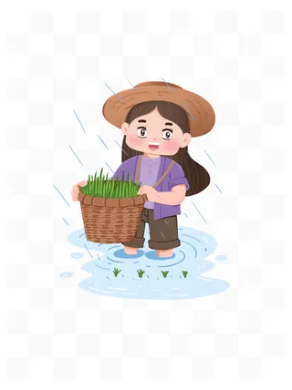 五一劳动节农民插秧场景插画