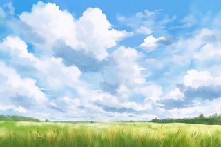 春天的蓝天白云草原很美背景图