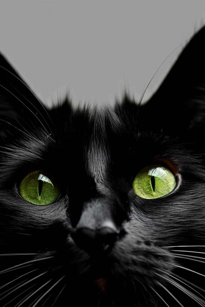 黑猫绿色瞳孔脸部特写摄影图