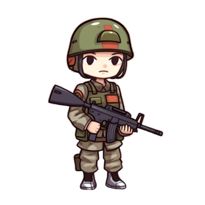 士兵军人拿着枪卡通免抠(1024x1024)