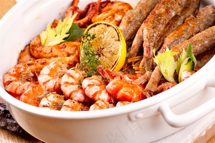 虾海鲜食物菜品拼盘