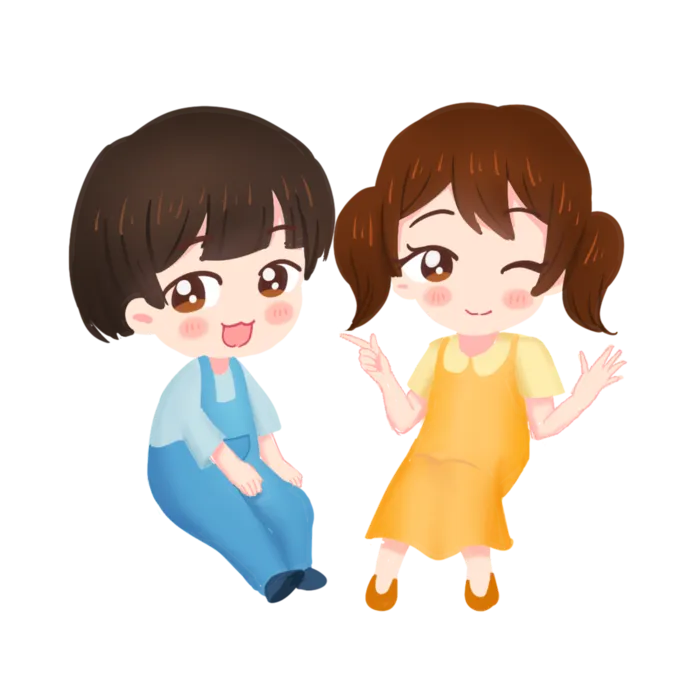 儿童节坐着的小男孩小女孩插画
