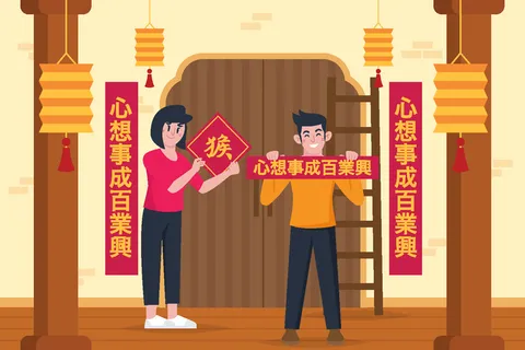 新年虎年中国风人物插画