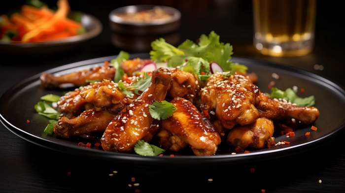麻辣烤鸡翅食物摄影写实图