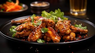 麻辣烤鸡翅食物摄影写实图