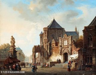 高清欧式建筑城镇风景油画图片