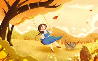 秋天立秋传统节日芒种秋分人物荡秋千插画