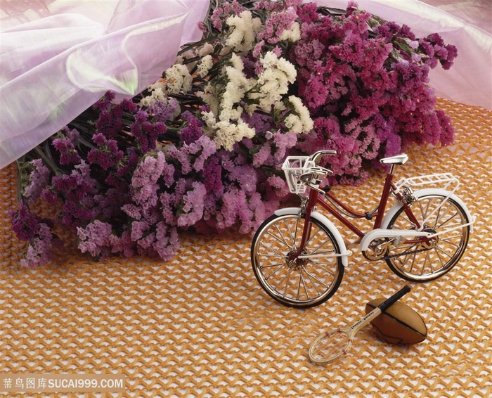 粉色鲜花花束自行车装饰场景