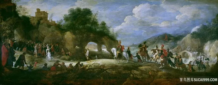 树林山脉骑士风景画油画