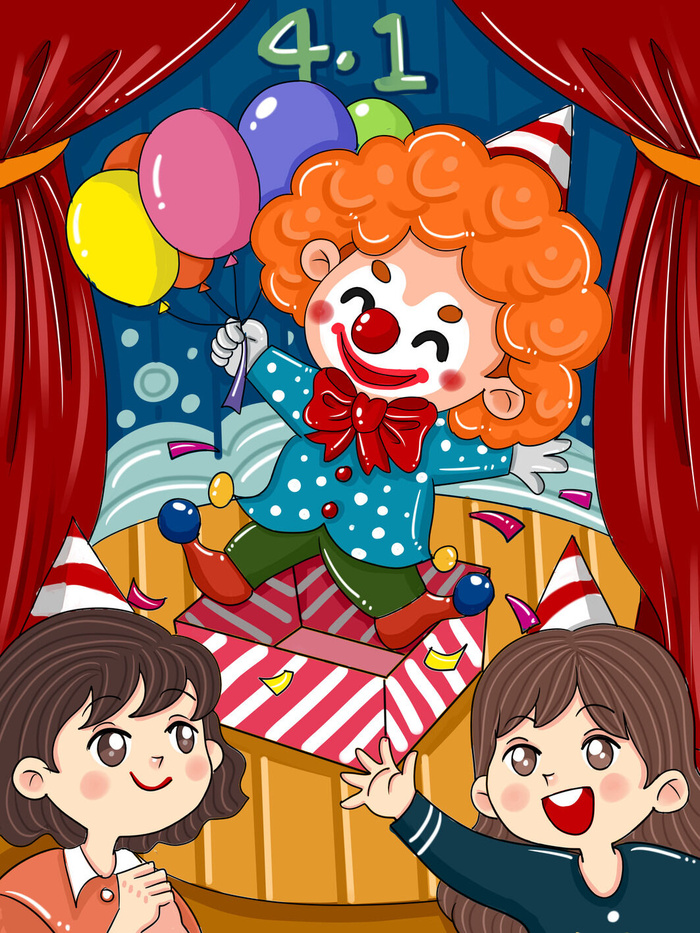 愚人节马戏团小丑搞怪搞笑卡通手绘插图插画海报PSD素材