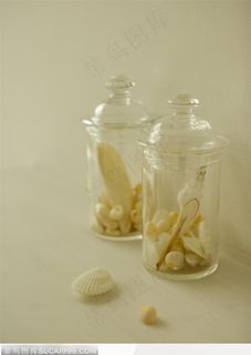 两个玻璃瓶里的贝壳