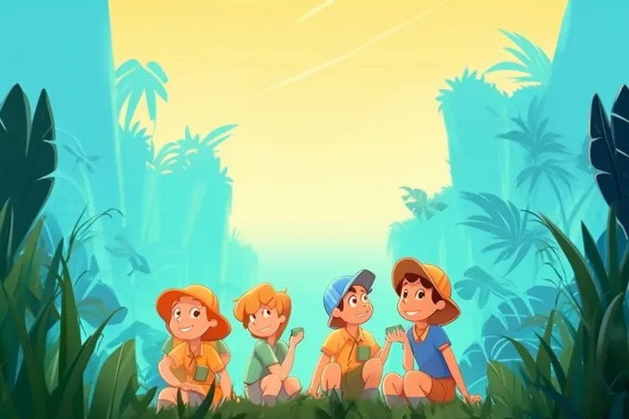 卡通儿童森林探险玩耍背景(1344x896)