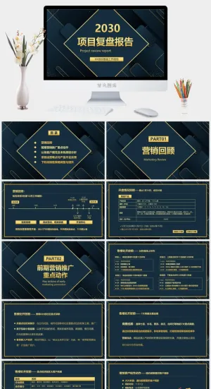 工作项目报告复盘总结回顾PPT模板预览图