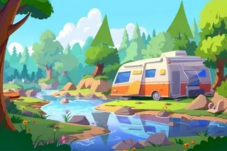 夏季野营清爽河水扁平背景