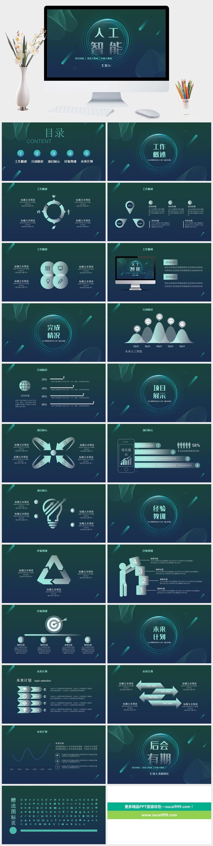 绿色人工智能科技项目展示商务PPT模板