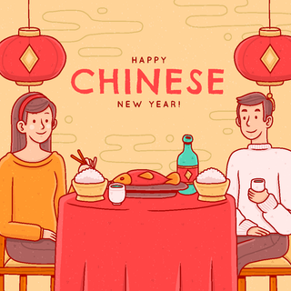 新年虎年中国风人物插画