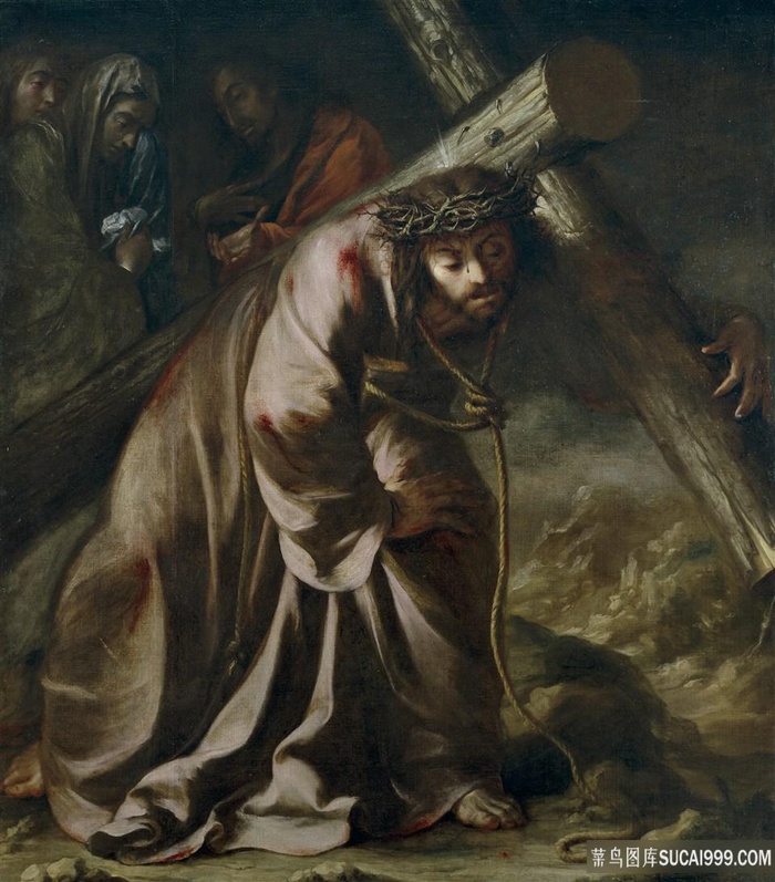 十字架人物油画风景画