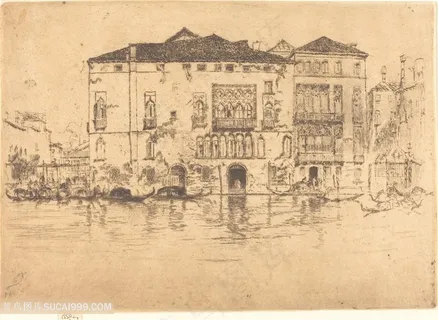 惠斯勒素描湖畔建筑装饰画 惠斯勒素描湖畔建筑装饰画