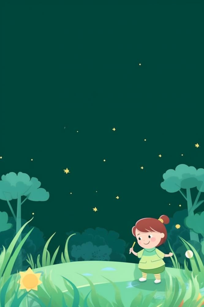 绿色少儿女孩草地手绘背景(896x1344)