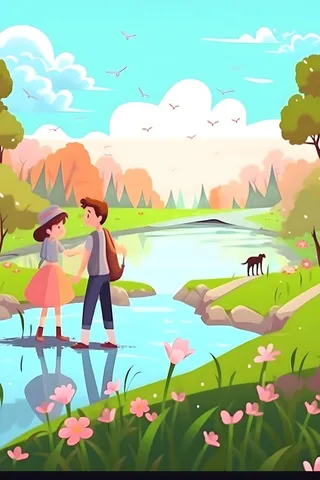 儿童孩子们大自然草原森林游玩卡通背景