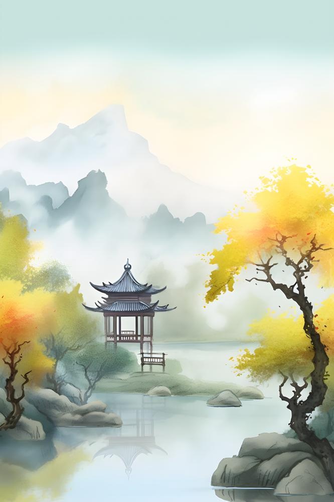国风庭院简约清新阳光背景(2400x3600)