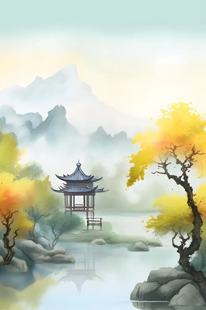 国风庭院简约清新阳光背景(2400x3600)
