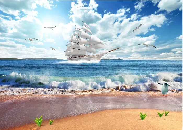 一帆风顺大海海沙背景墙psd模版下载
