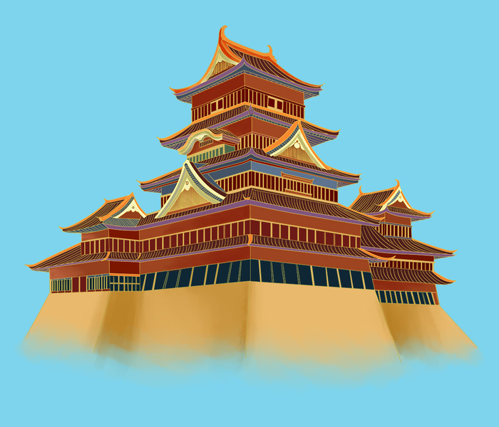 国潮建筑插画